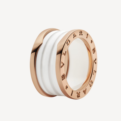 [⭐Mirelle]ZERO 1 FOUR-BAND LOOPS AND WHITE CERAMIC SPIRAL PINK GOLD RING