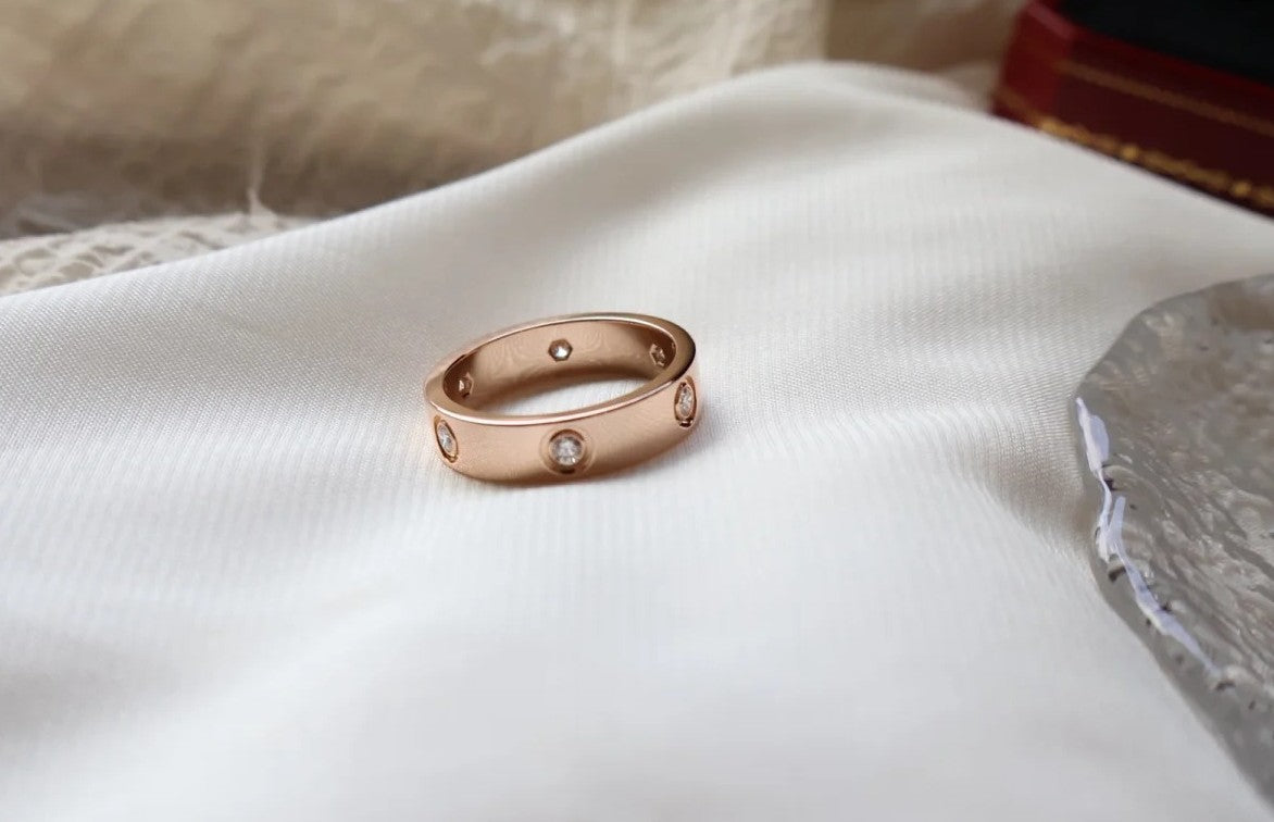 [⭐Mirelle]LOVE RING 5.5MM 6 DIAMONDS PINK GOLD