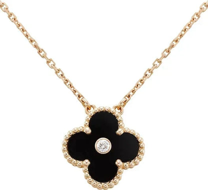 [⭐Mirelle]CLOVER 15MM DIAMOND ONYX NECKLACE