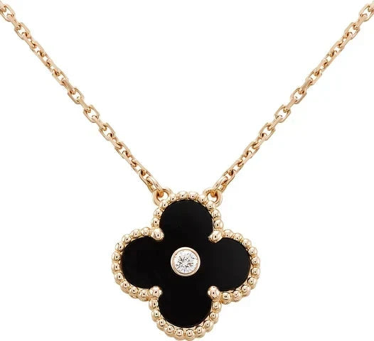 [⭐Mirelle]CLOVER 15MM DIAMOND ONYX NECKLACE