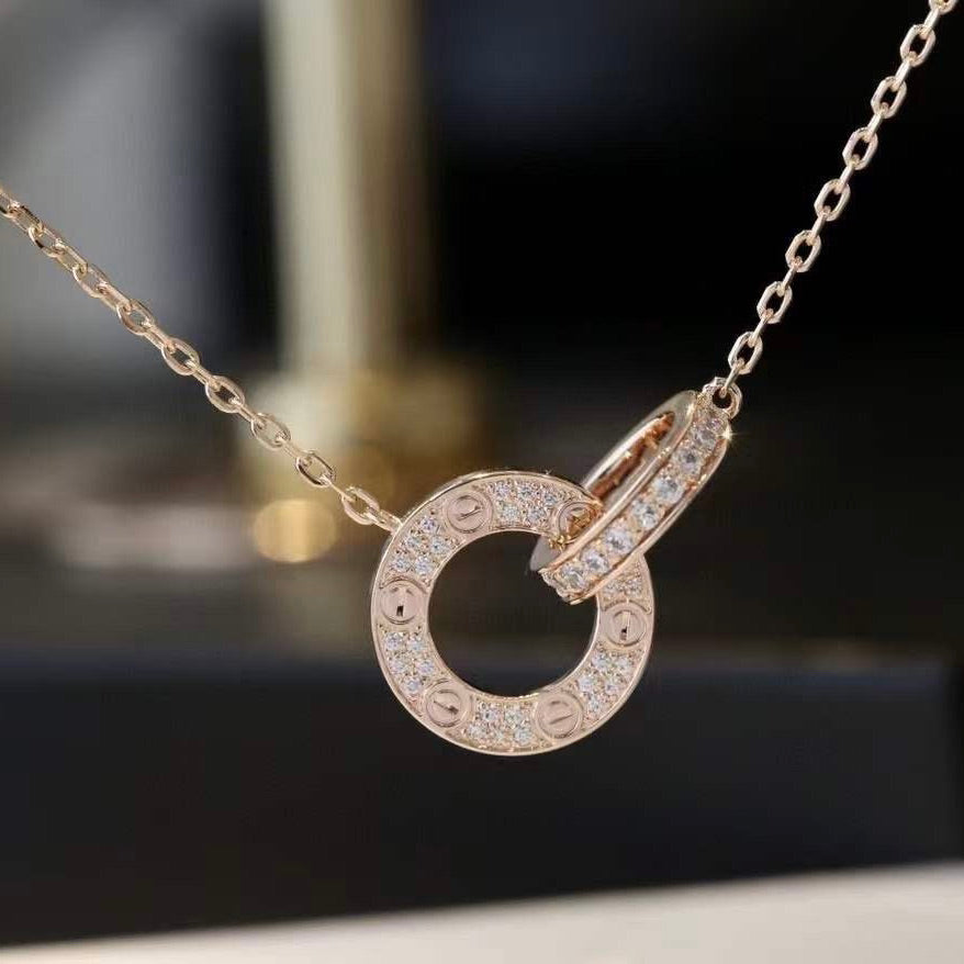 [⭐Mirelle]LOVE 7.6MM NECKLACE ROSE GOLD AND SILVER  FULL DIAMOND