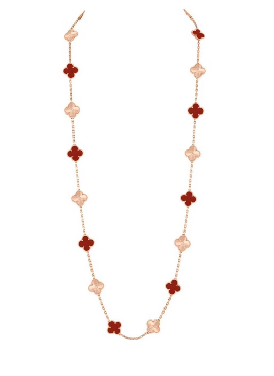 [⭐Mirelle]CLOVER 20 MOTIFS LASER CARNELIAN NECKLACE