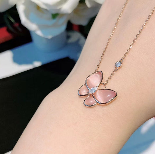 [⭐Mirelle]BUTTERFLY PINK MOTHER-OF-PEARL DIAMOND NECKLACE