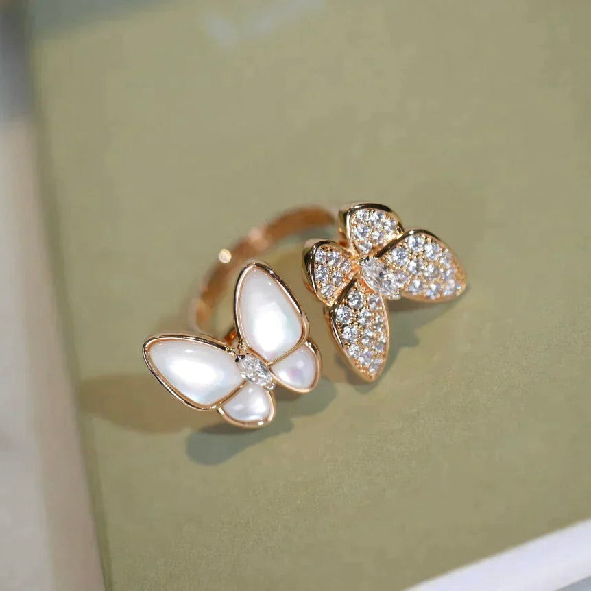 [⭐Mirelle]TWIN BUTTERFLY DIAMOND MOP RING