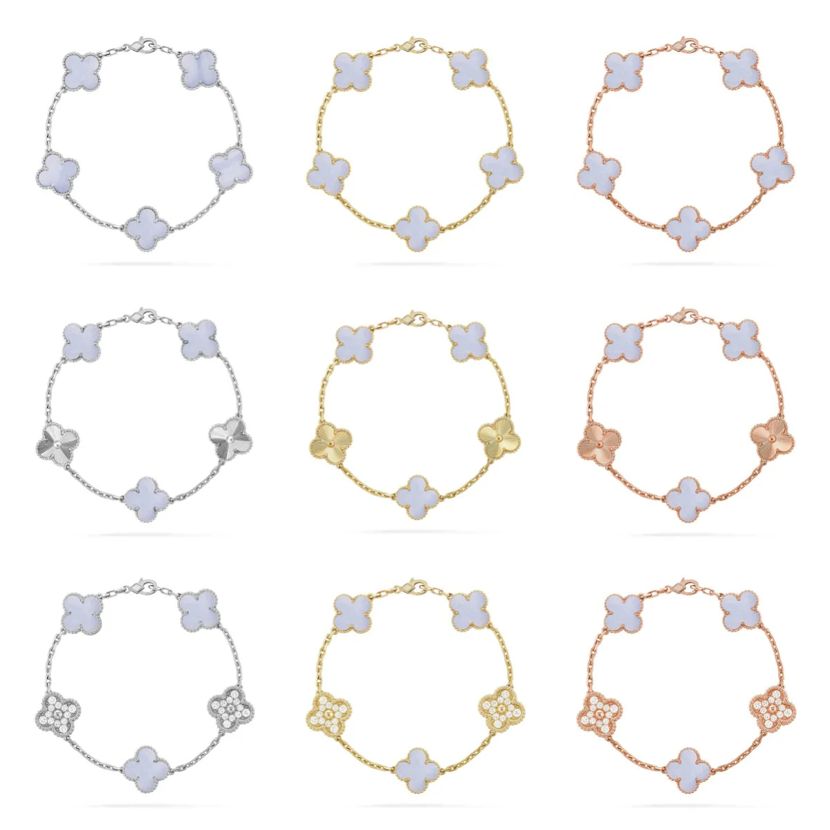 [⭐Mirelle] CLOVER 5 MOTIF PURPLE CHALCEDONY BRACELET COLLECTION