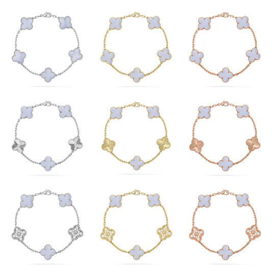 [⭐Mirelle] CLOVER 5 MOTIF PURPLE CHALCEDONY BRACELET COLLECTION