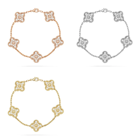 [⭐Mirelle] CLOVER 5 MOTIF FULL DIAMOND BRACELET COLLECTION