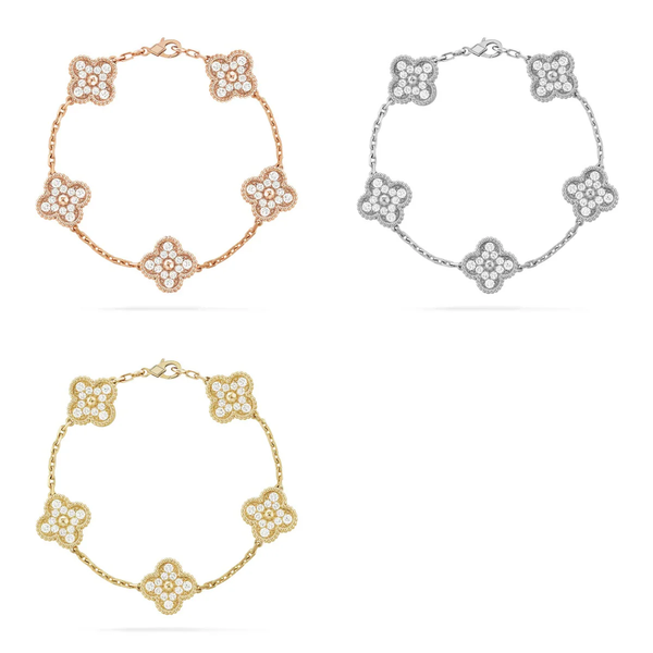 [⭐Mirelle] CLOVER 5 MOTIF FULL DIAMOND BRACELET COLLECTION