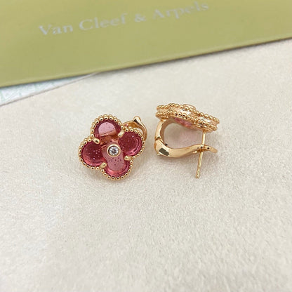 [⭐Mirelle]2026 NEW  CLOVER 1 MOTIFPINK ENAMEL STUD EARRINGS WITH DIAMONDS2