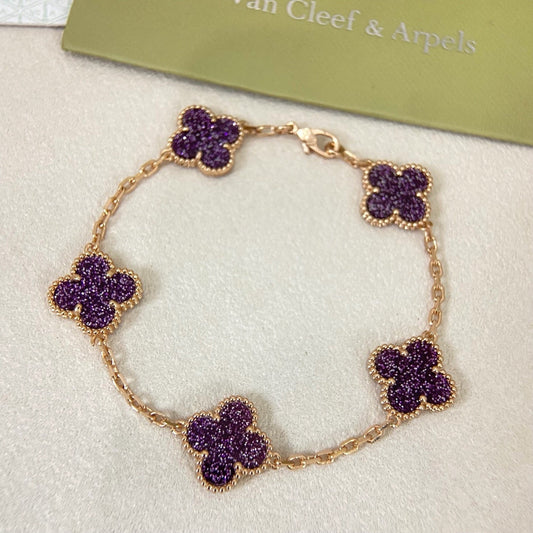 [⭐Mirelle]NEW PURPLE SAND-GOLD FOUR-LEAF CLOVER 5-FLOWER BRACELET