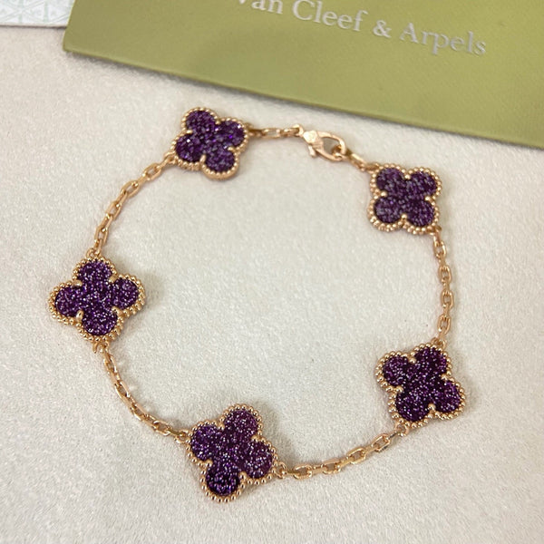 [⭐Mirelle]NEW PURPLE SAND-GOLD FOUR-LEAF CLOVER 5-FLOWER BRACELET