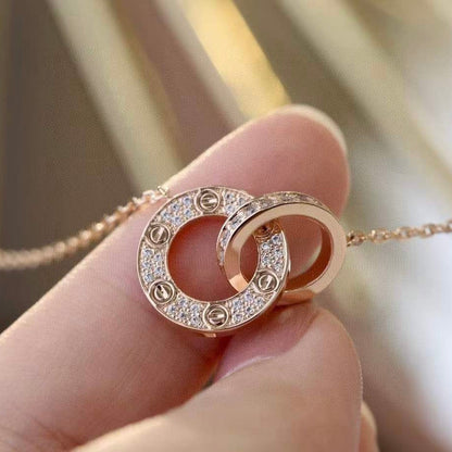 [⭐Mirelle]LOVE 7.6MM NECKLACE ROSE GOLD AND SILVER  FULL DIAMOND
