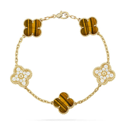[⭐Mirelle] CLOVER 5 MOTIFS TIGER EYE BRACELET COLLECTION
