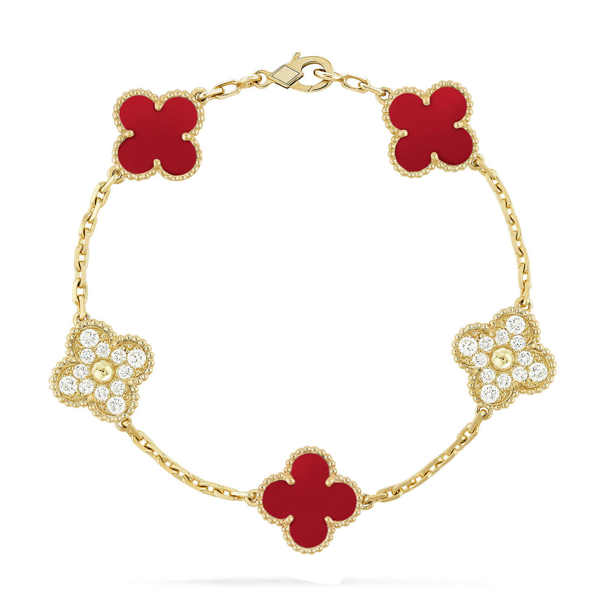 [⭐Mirelle] CLOVER 5 MOTIF RED CORNELIAN BRACELET COLLECTION