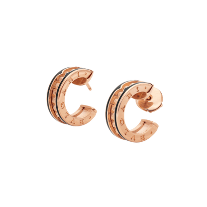 [⭐Mirelle]ZERO 1 ROCK PINK GOLD EARRINGS WITH STUDDED SPIRAL AND BLACK CERAMIC