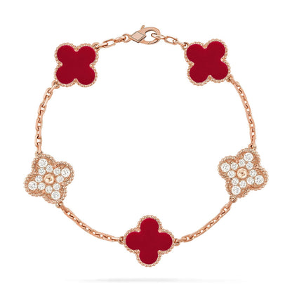 [⭐Mirelle] CLOVER 5 MOTIF RED CORNELIAN BRACELET COLLECTION