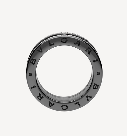 [⭐Mirelle]ZERO 1 ROCK FOUR-BAND BLACK CERAMIC WITH STUDDED SPIRAL AND PAVED DIAMONDS RING