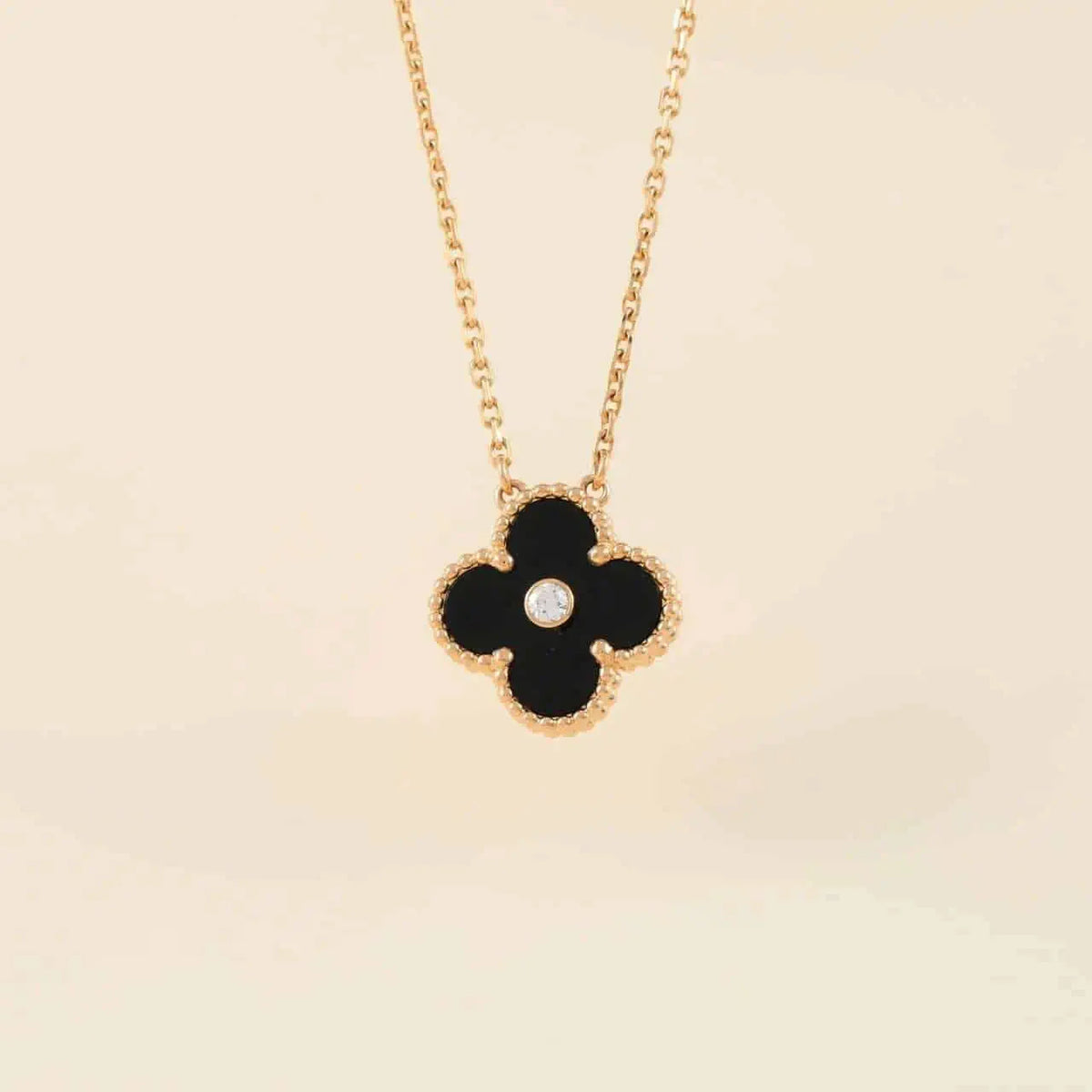[⭐Mirelle]CLOVER 15MM DIAMOND ONYX NECKLACE