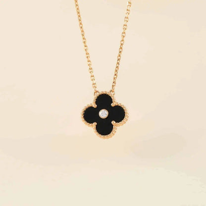 [⭐Mirelle]CLOVER 15MM DIAMOND ONYX NECKLACE