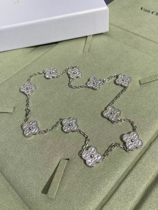 [⭐Mirelle]CLOVER 10 MOTIFS  FULL DIAMOND NECKLACE