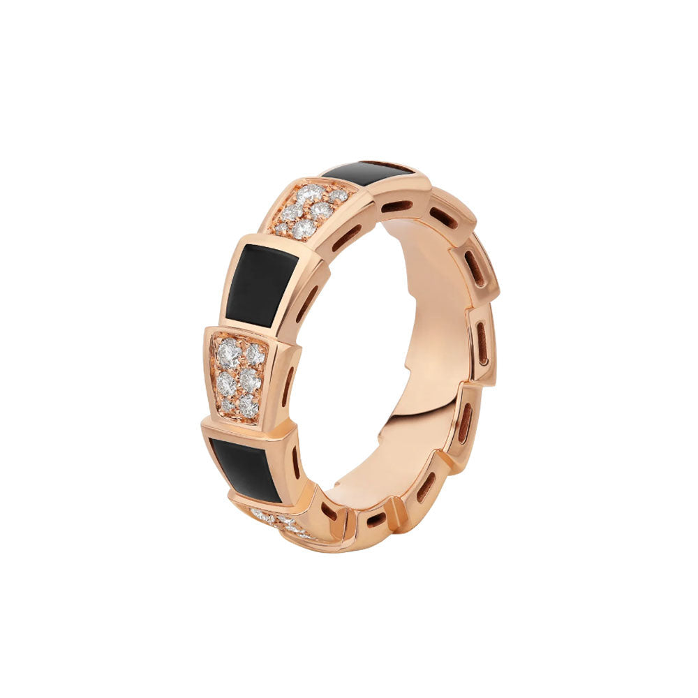 [⭐Mirelle]SERPENTI RING PINK GOLD BLACK MOP DIAMOND PAVED 4MM