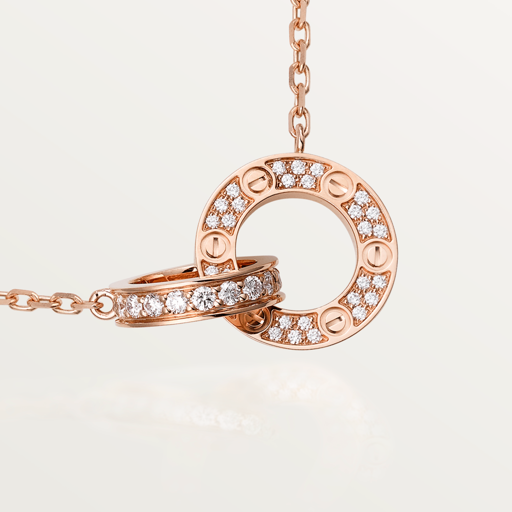 [⭐Mirelle]LOVE 7.6MM NECKLACE ROSE GOLD AND SILVER  FULL DIAMOND
