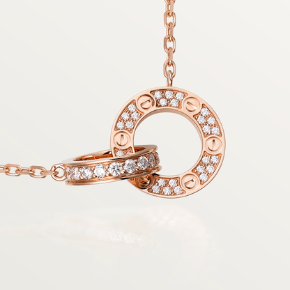 [⭐Mirelle]LOVE 7.6MM NECKLACE ROSE GOLD AND SILVER  FULL DIAMOND