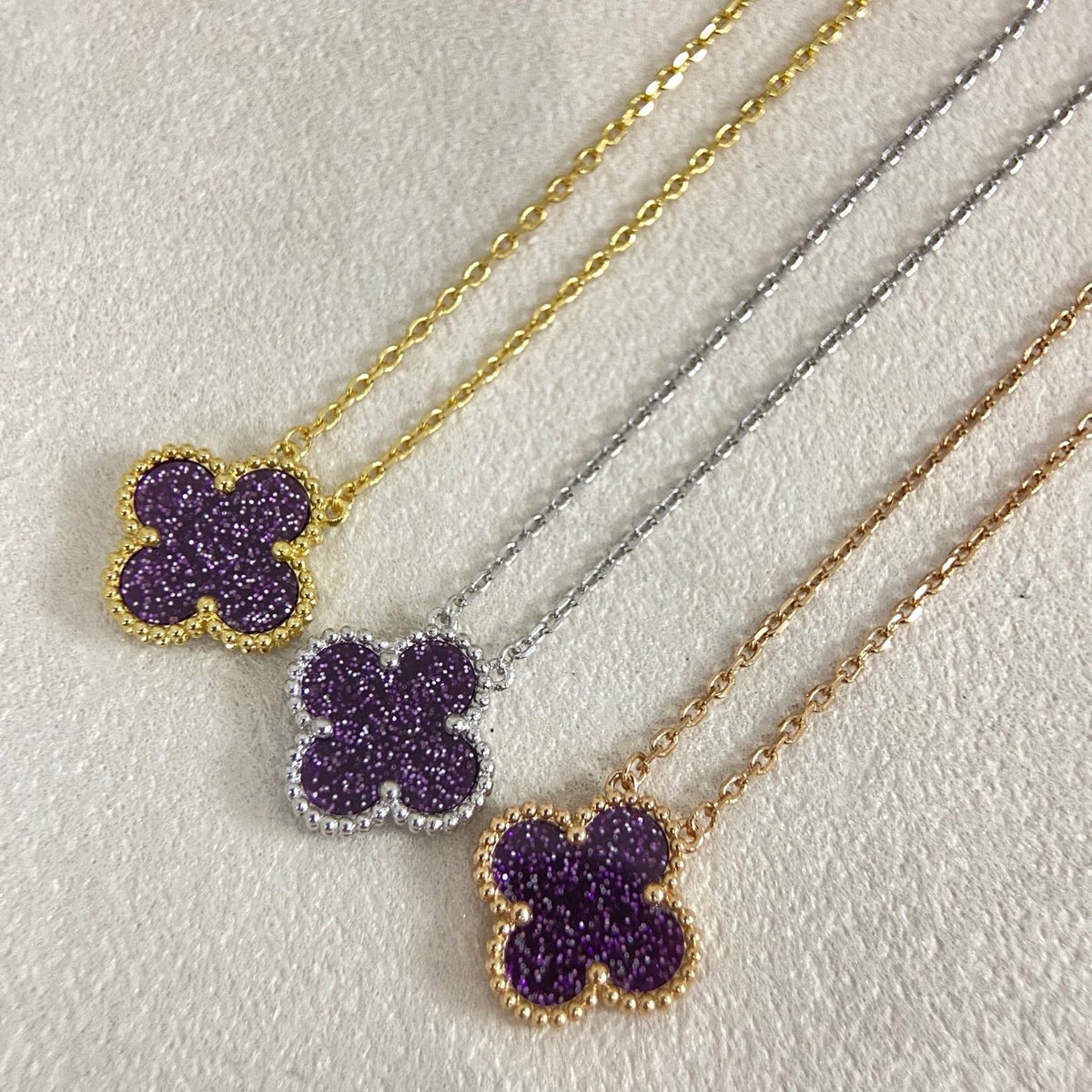 [⭐Mirelle]NEW 15MM PURPLE SAND-GOLD FOUR-LEAF CLOVER NECKLACE