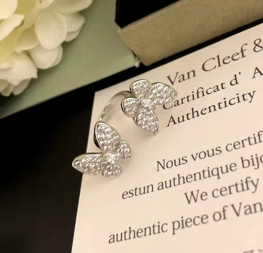 [⭐Mirelle]TWIN SILVER BUTTERFLY DIAMOND RING