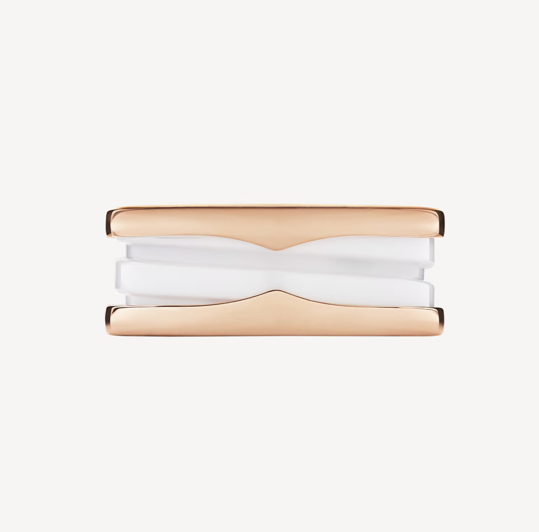 [⭐Mirelle]ZERO 1 TWO-BAND LOOPS AND WHITE CERAMIC SPIRAL PINK GOLD RING