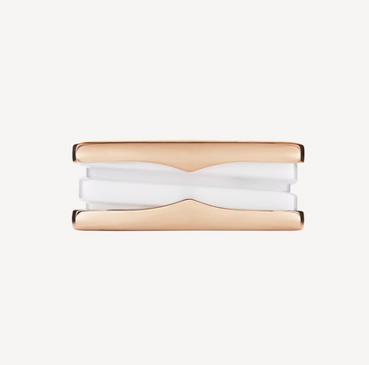 [⭐Mirelle]ZERO 1 TWO-BAND LOOPS AND WHITE CERAMIC SPIRAL PINK GOLD RING
