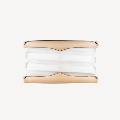 [⭐Mirelle]ZERO 1 FOUR-BAND LOOPS AND WHITE CERAMIC SPIRAL PINK GOLD RING