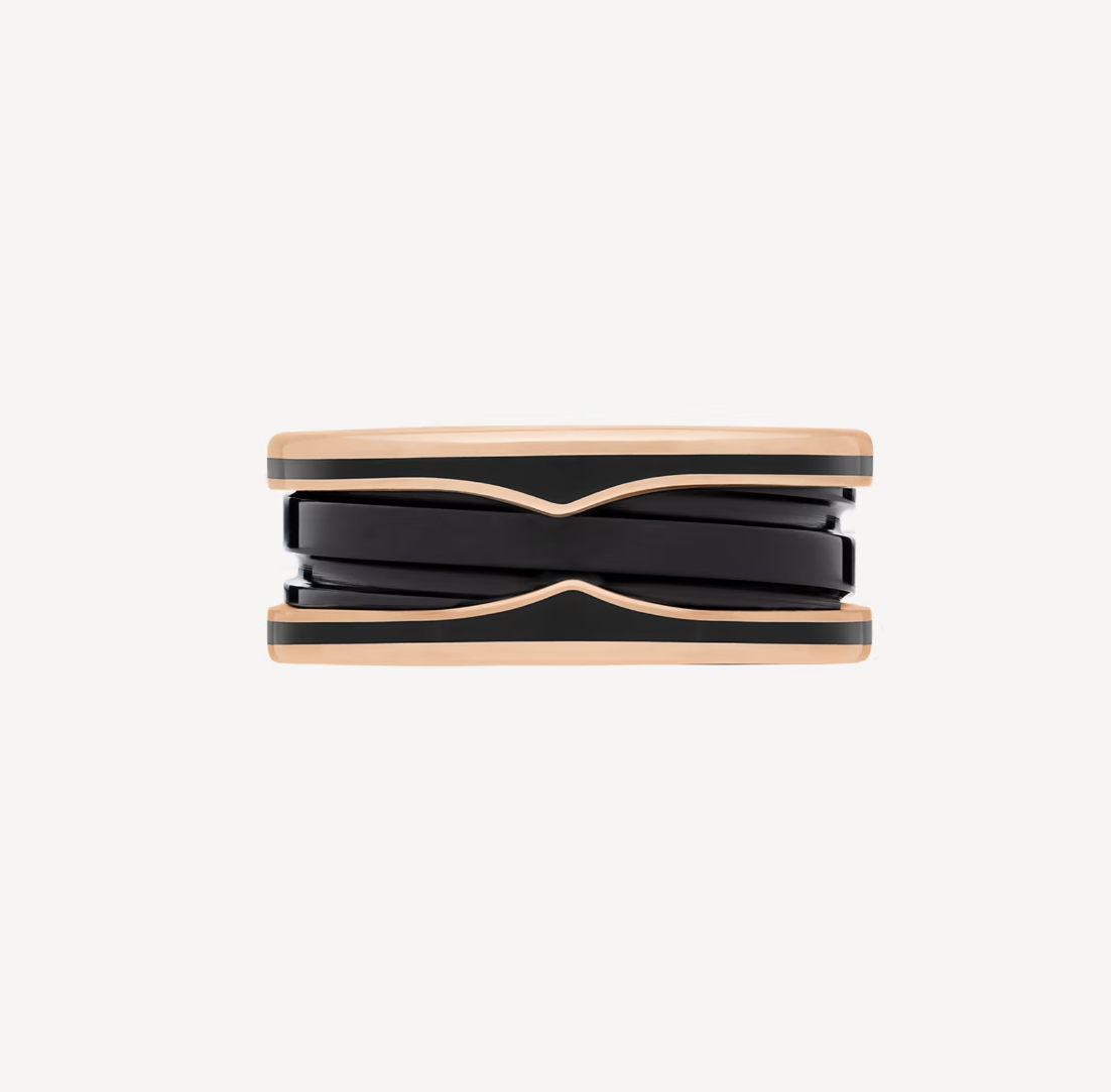[⭐Mirelle]ZERO 1 TWO-BAND WITH MATTE BLACK CERAMIC PINK GOLD RING
