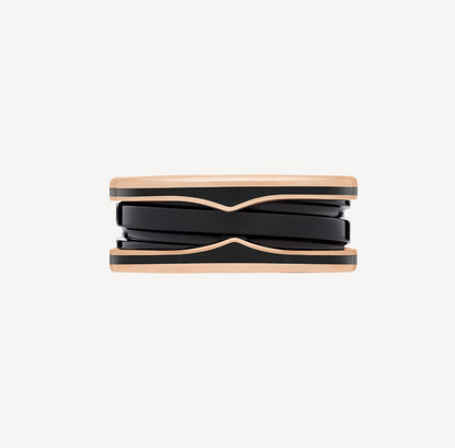 [⭐Mirelle]ZERO 1 TWO-BAND WITH MATTE BLACK CERAMIC PINK GOLD RING