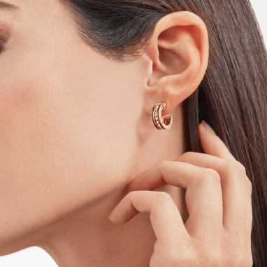 [⭐Mirelle]ZERO 1 ROCK PINK GOLD EARRINGS WITH STUDDED SPIRAL AND BLACK CERAMIC