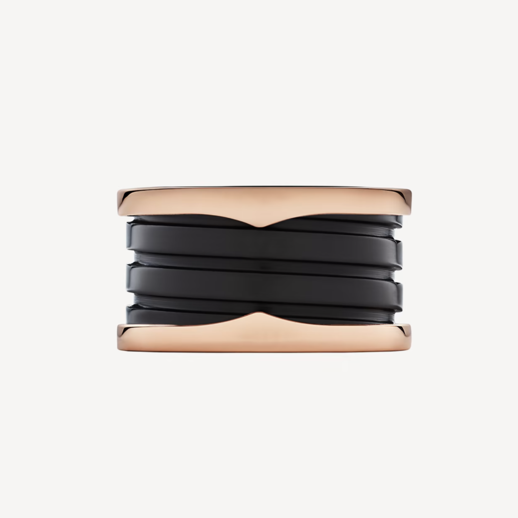 [⭐Mirelle]ZERO 1 FOUR-BAND LOOPS AND BLACK CERAMIC SPIRAL PINK GOLD RING