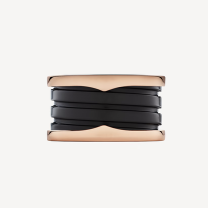 [⭐Mirelle]ZERO 1 FOUR-BAND LOOPS AND BLACK CERAMIC SPIRAL PINK GOLD RING