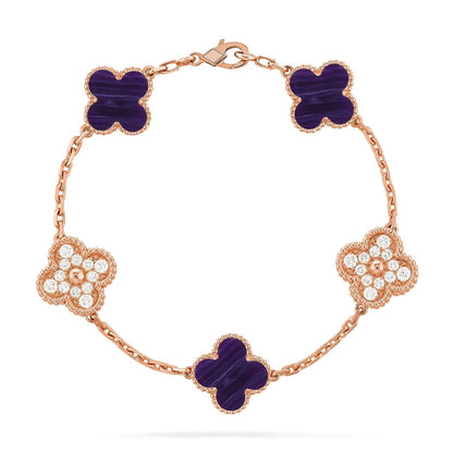 [⭐Mirelle]CLOVER 5 MOTIF PURPLE STRIPES BRACELET COLLECTION
