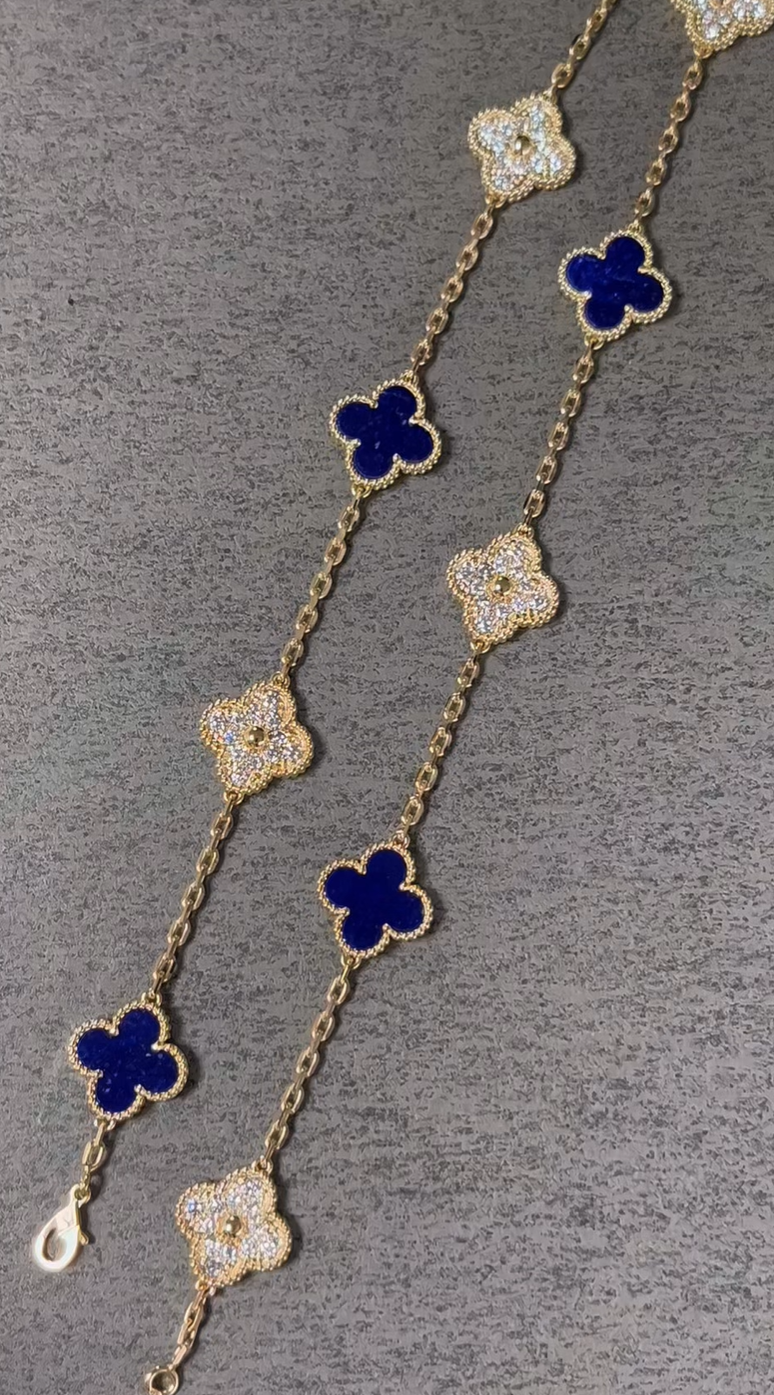 [⭐Mirelle]CLOVER 10 MOTIFS DIAMONDS SET IN LAPIS LAZULI