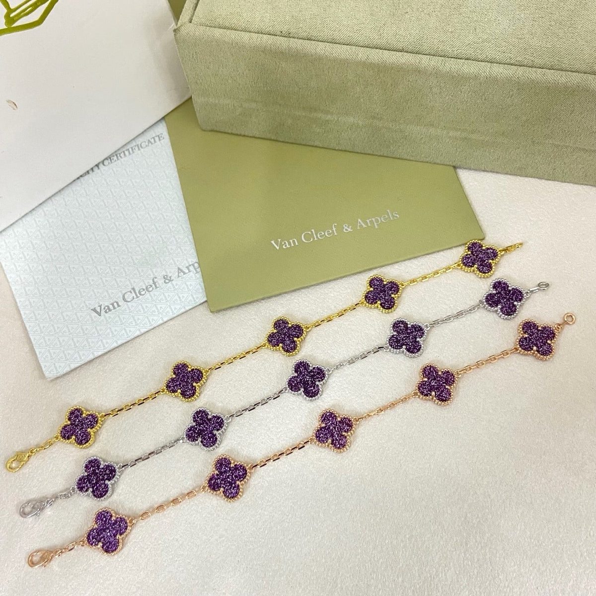 [⭐Mirelle]NEW PURPLE SAND-GOLD FOUR-LEAF CLOVER 5-FLOWER BRACELET