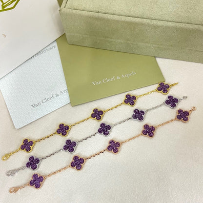 [⭐Mirelle]NEW PURPLE SAND-GOLD FOUR-LEAF CLOVER 5-FLOWER BRACELET