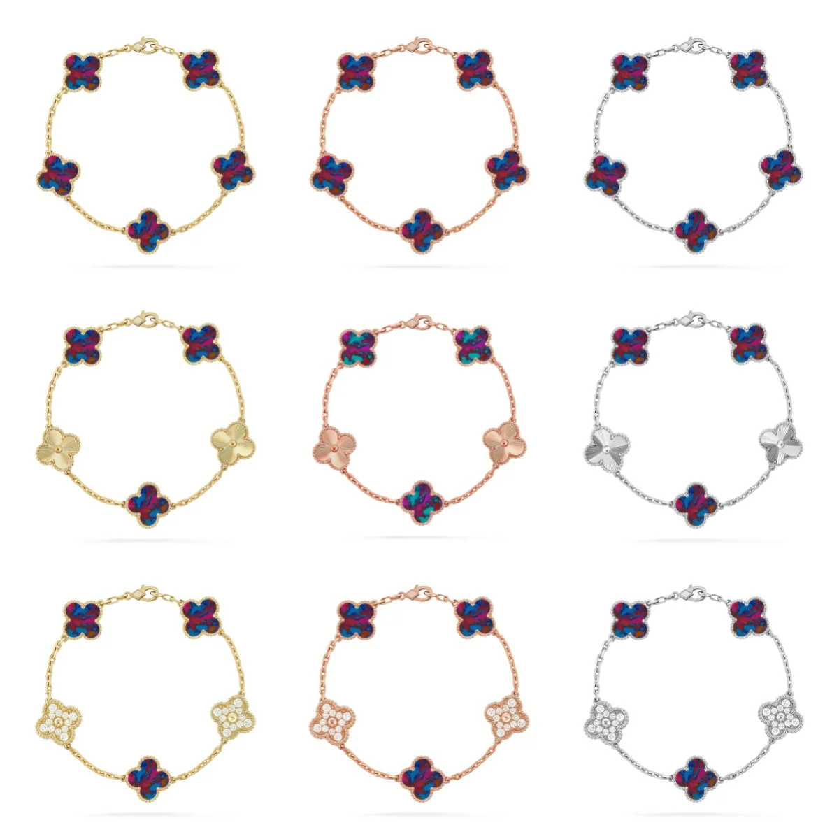[⭐Mirelle]CLOVER 5 MOTIF COLOR GEMSTONES BRACELET COLLECTION