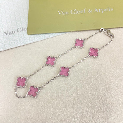 [⭐Mirelle]2026 NEW CLOVER 6 MOTIF BUBBLE PINK ENAMEL BRACELET