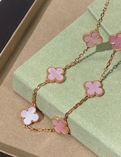 [⭐Mirelle Jewellery] Pink Necklace with Ten Clover Designs
