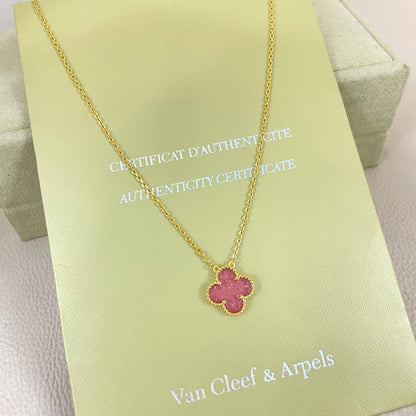 [⭐Mirelle]15MM BUBBLE PINK ENAMEL SINGLE-FLOWER FOUR-LEAF CLOVER NECKLACE