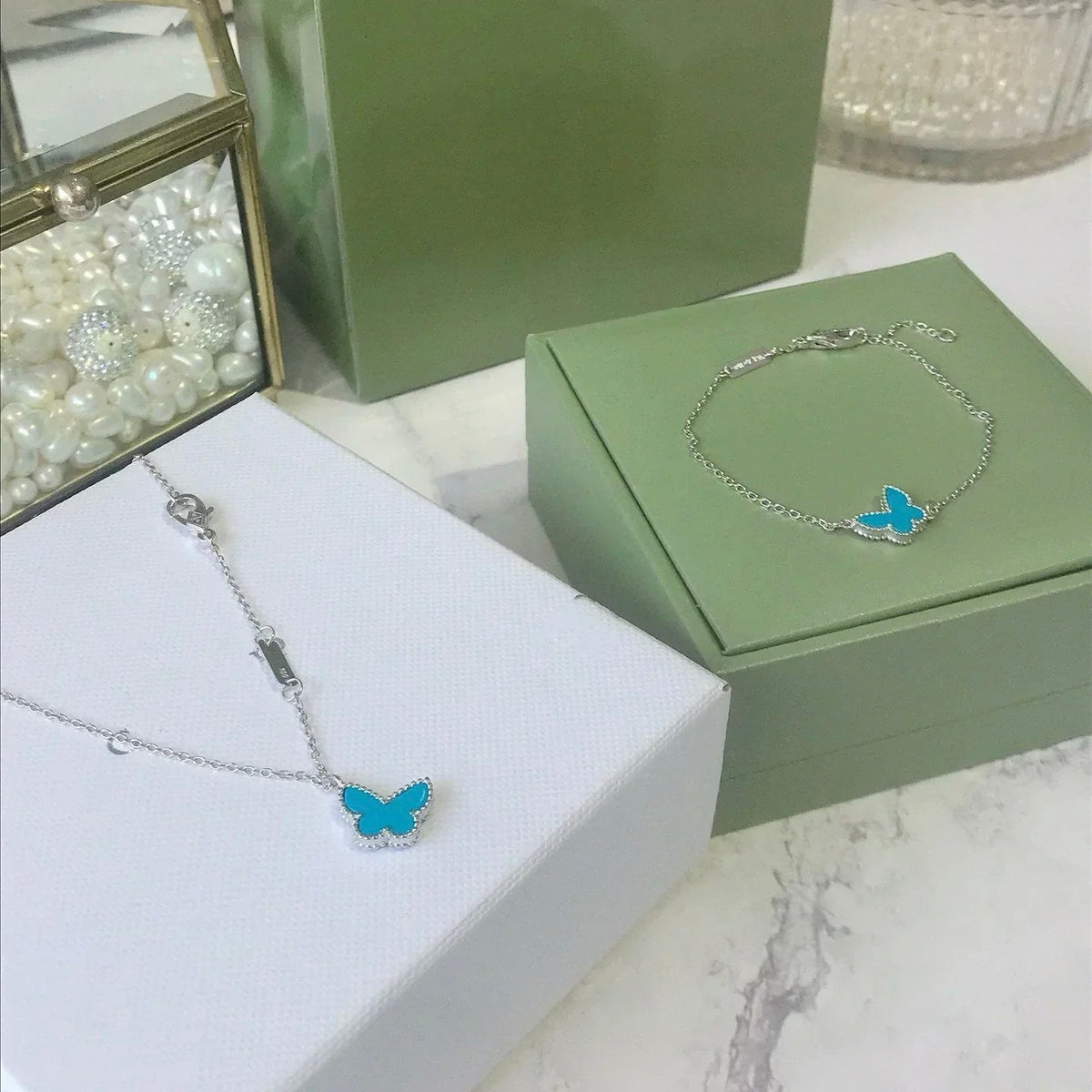 [⭐Mirelle]BUTTERFLY TURQUOISE BUTTERFLY BRACELET SILVER