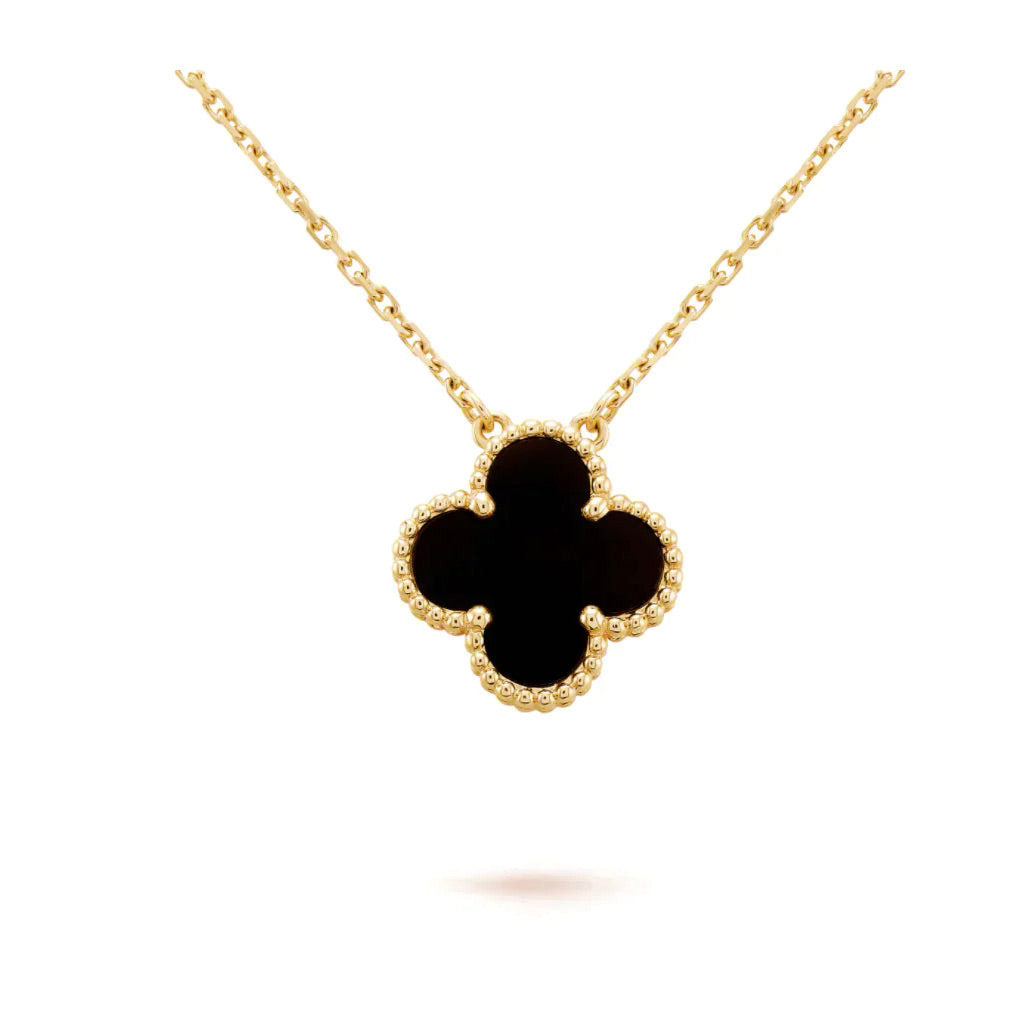 [⭐Mirelle]CLOVER 15MM BLACK ONYX SINGLE FLOWER NECKLACE