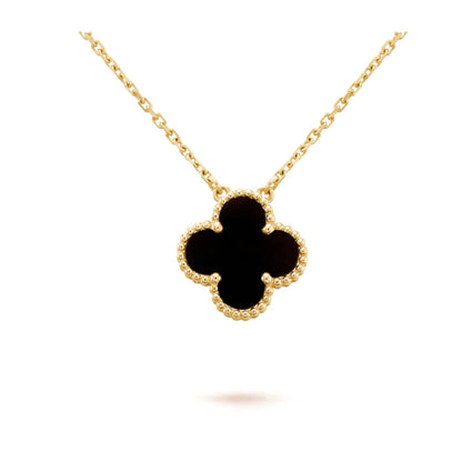 [⭐Mirelle]CLOVER 15MM BLACK ONYX SINGLE FLOWER NECKLACE