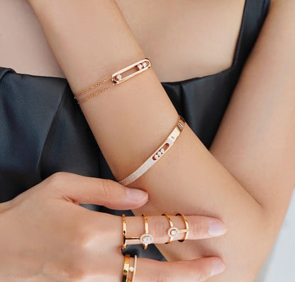 [⭐Mirelle]Move Noa Rose Gold Pavé Diamond Bangle Bracelet