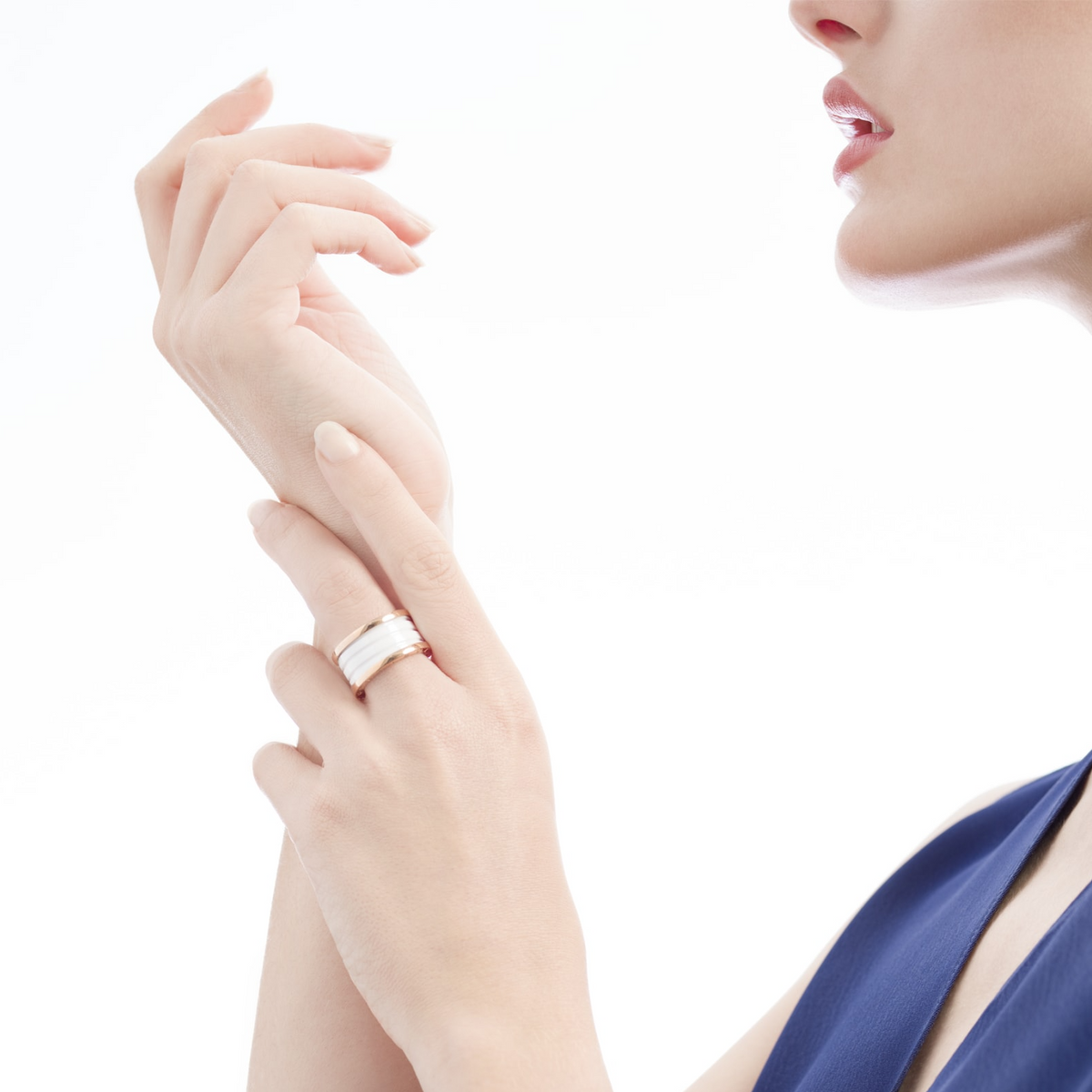 [⭐Mirelle]ZERO 1 FOUR-BAND LOOPS AND WHITE CERAMIC SPIRAL PINK GOLD RING